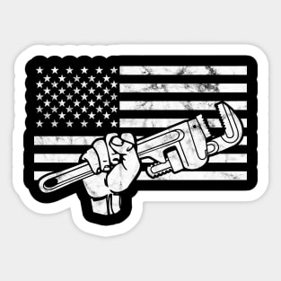 Plumber American Flag with Wrench Sticker